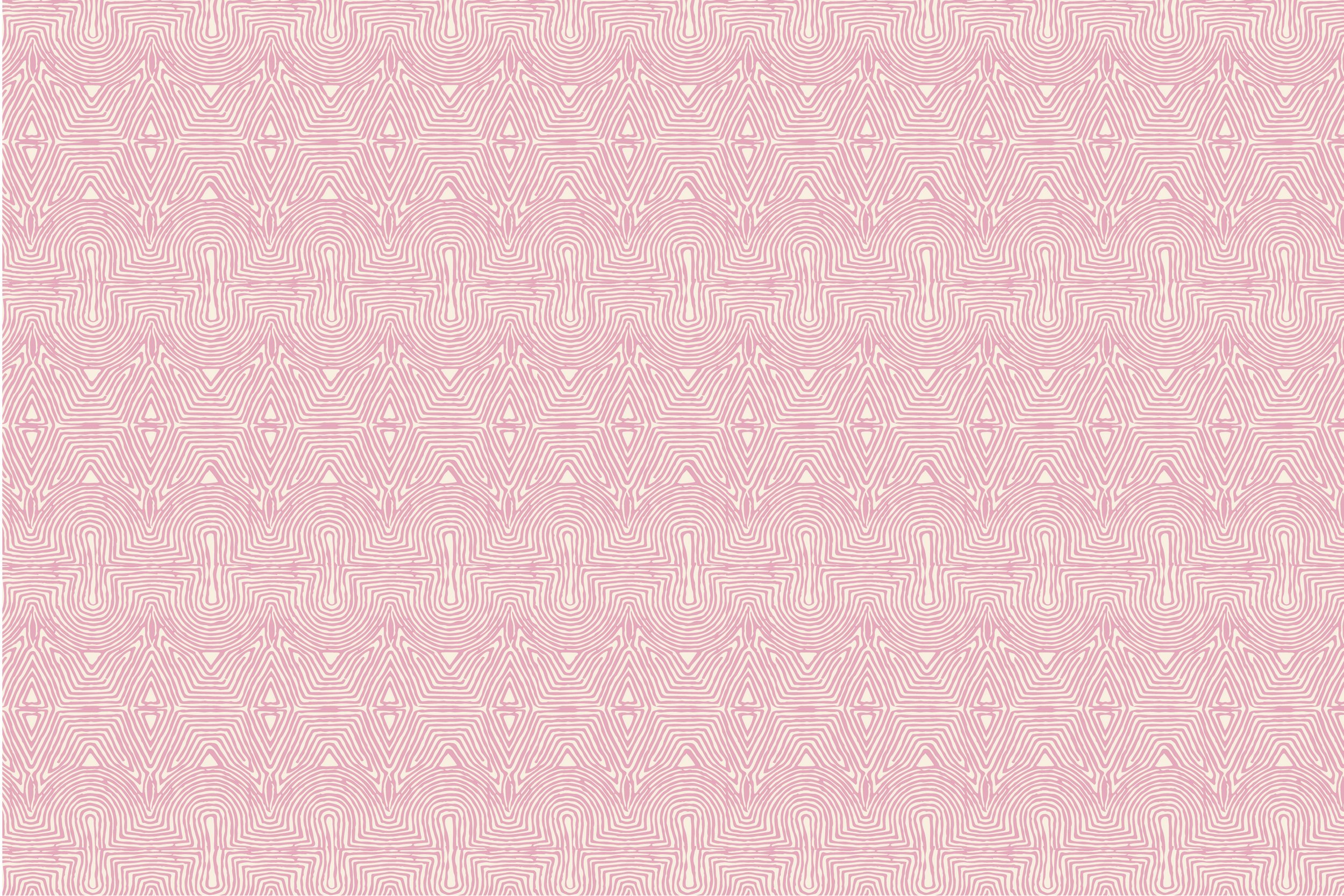 Pink and white intricate geometric pattern with repeating lines and shapes.