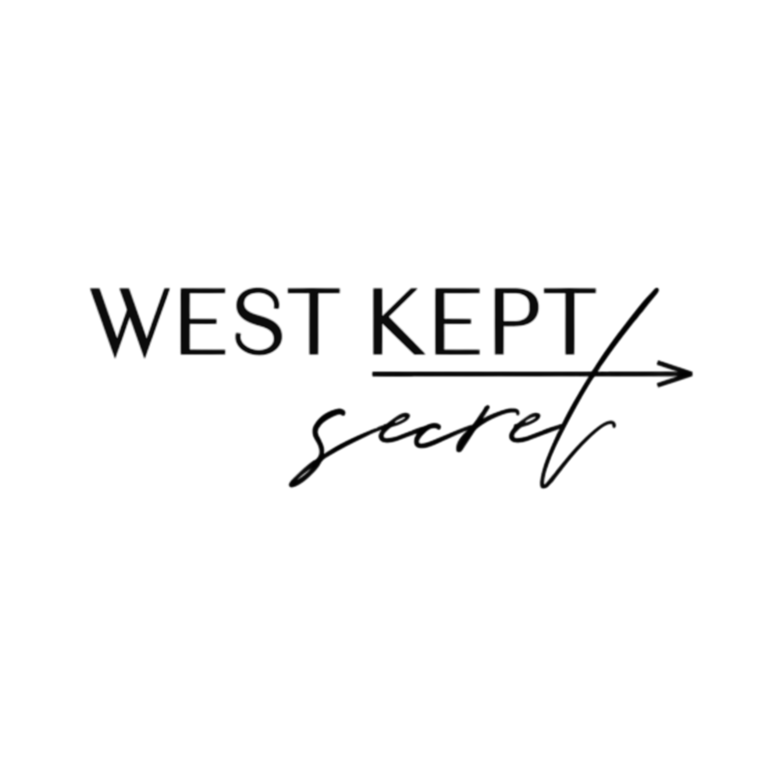 Black and white logo for West Kept Secret with mountain peaks and script text.