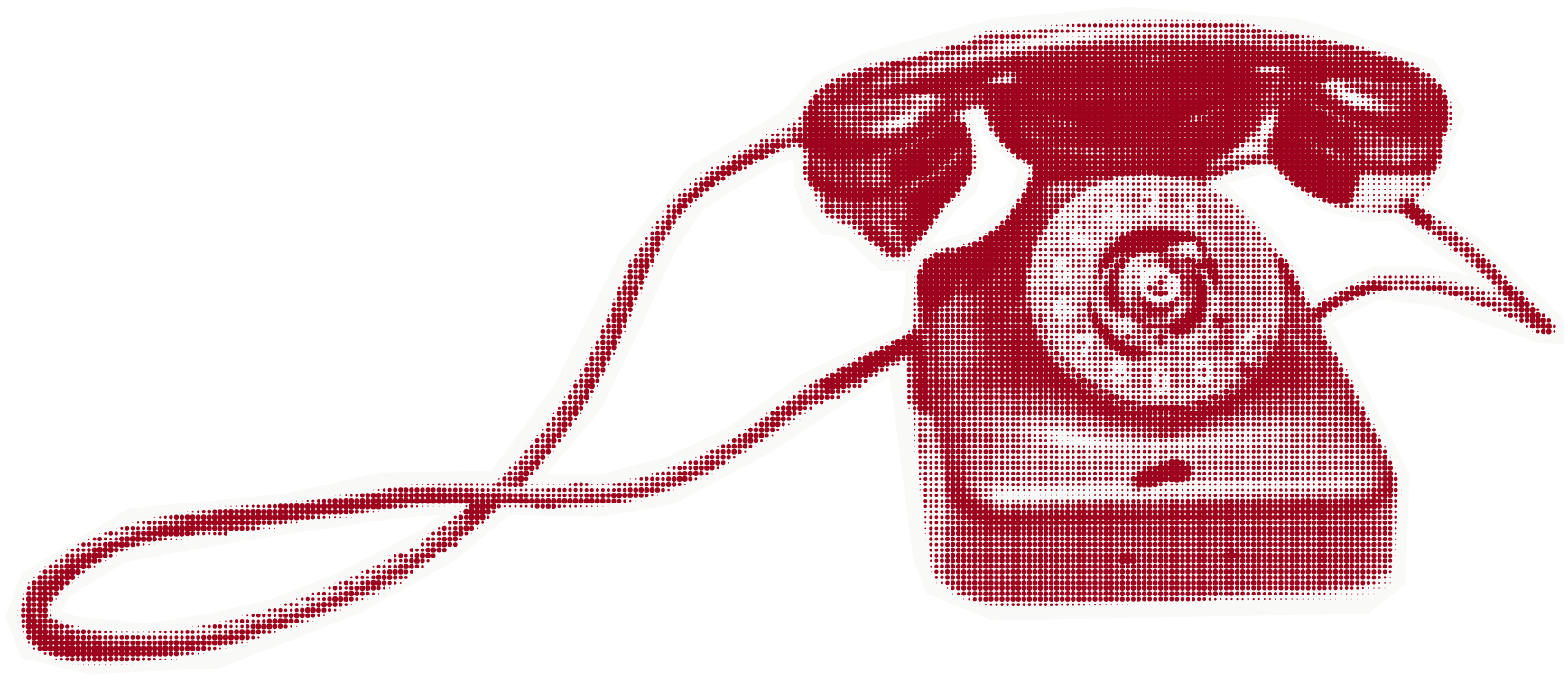 Dot style illustration of a vintage rotary telephone in red and white colors.
