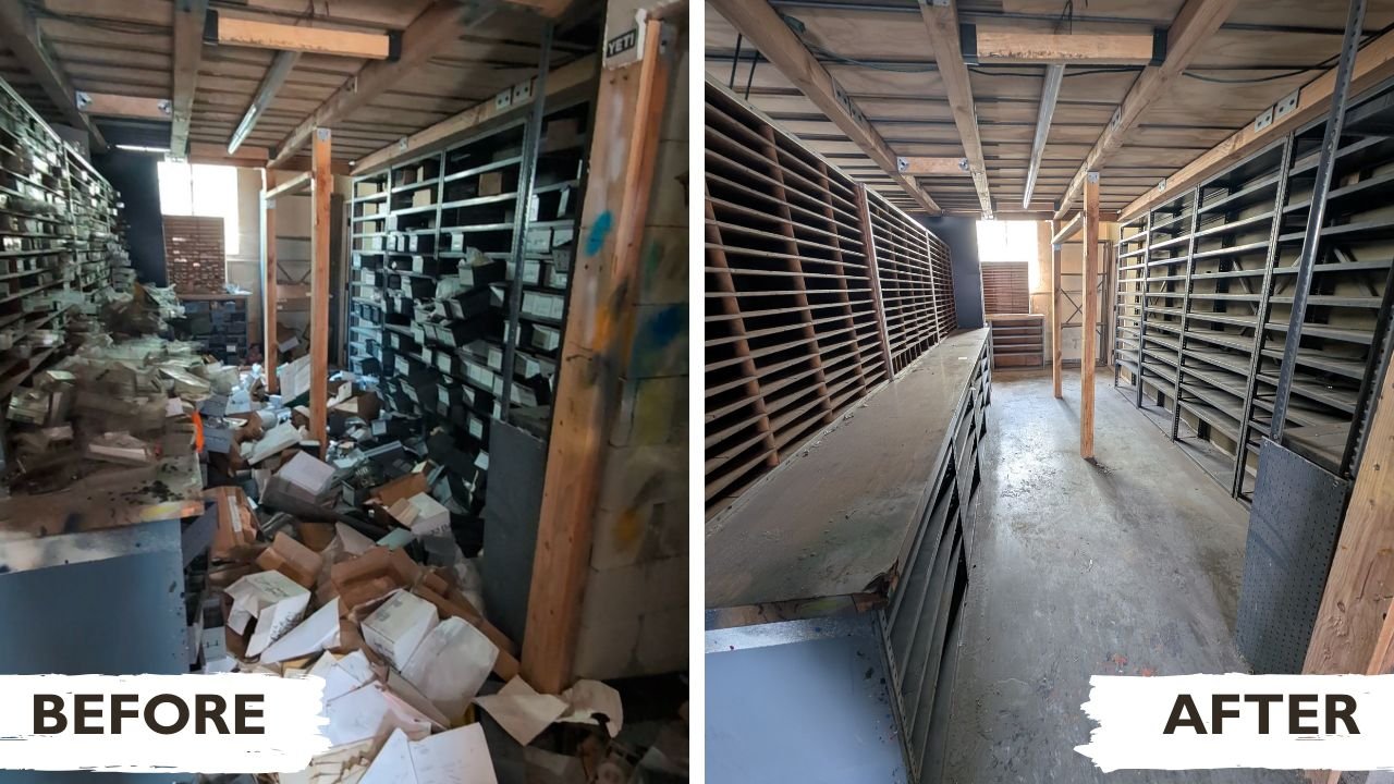 Before and after of commercial clean out services provided by LA Trash Junkers.