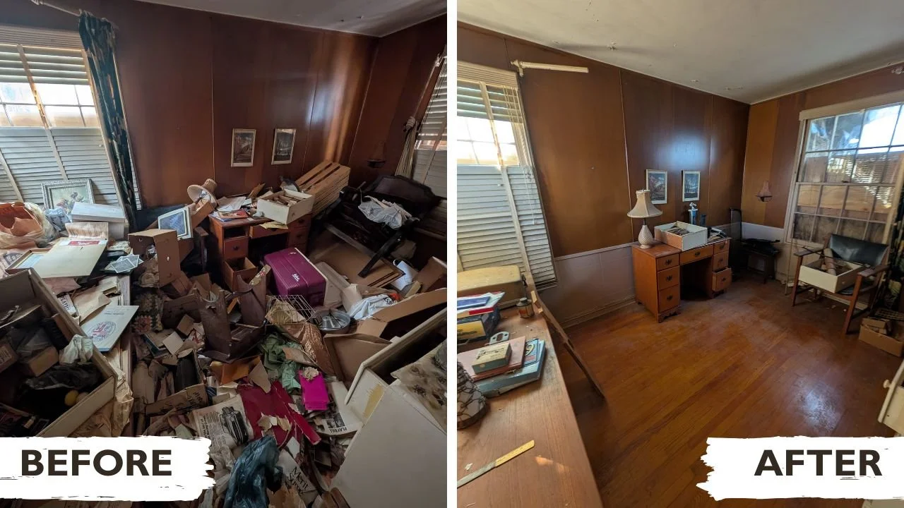 Before and after a residential decluttering and junk removal service with LA Trash Junkers