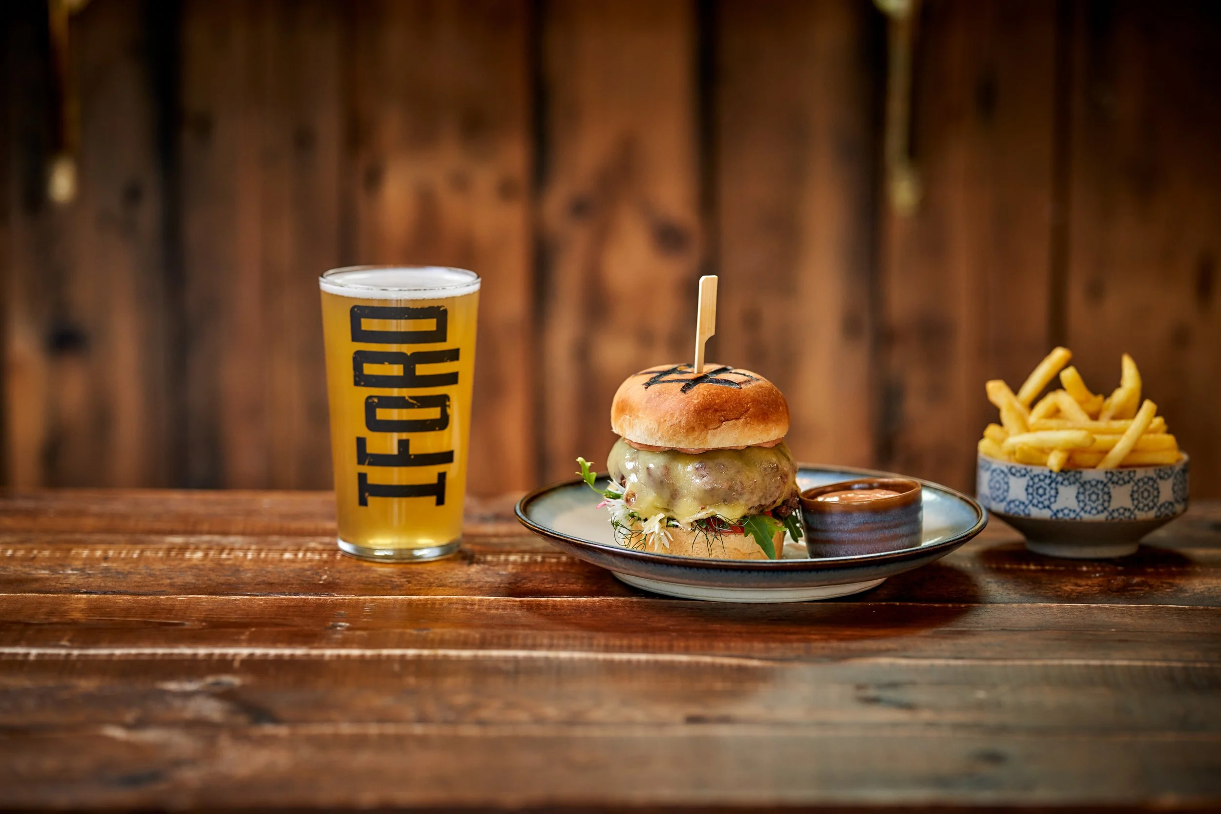The Inn's burger with a pint of Iford Cider