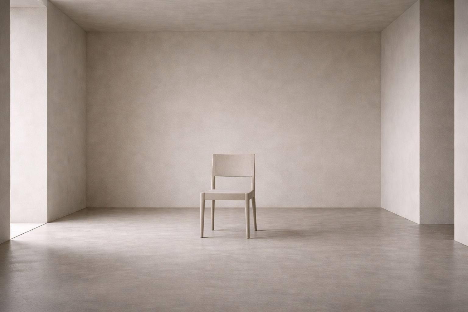 A single white chair in an empty minimalist room, reflecting therapy for high-achieving professionals.