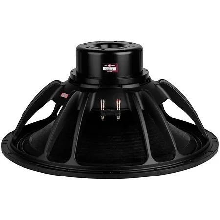 Un haut-parleur de grande taille de couleur noire avec une structure en forme de coupole et des éléments métalliques.