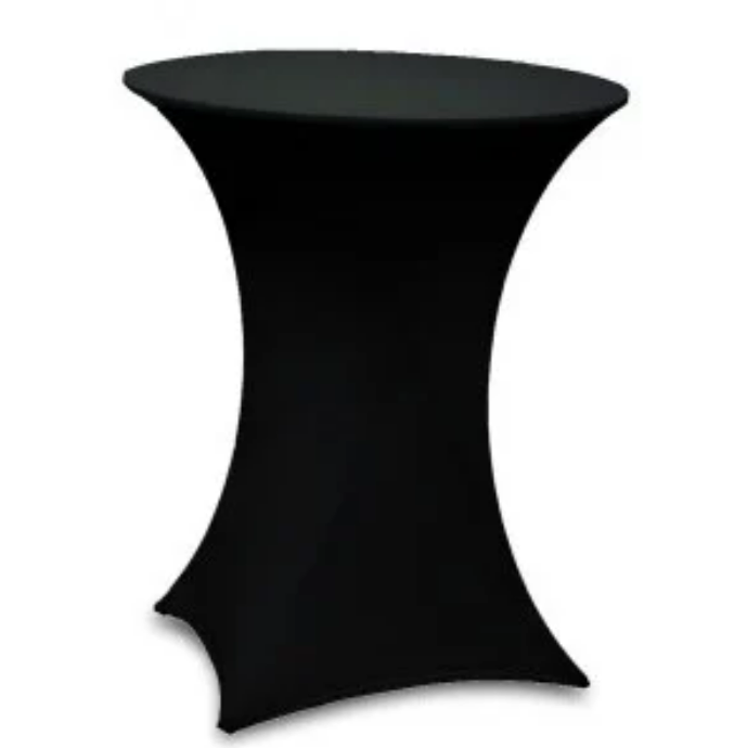 Table ronde noire recouverte d'une nappe noire