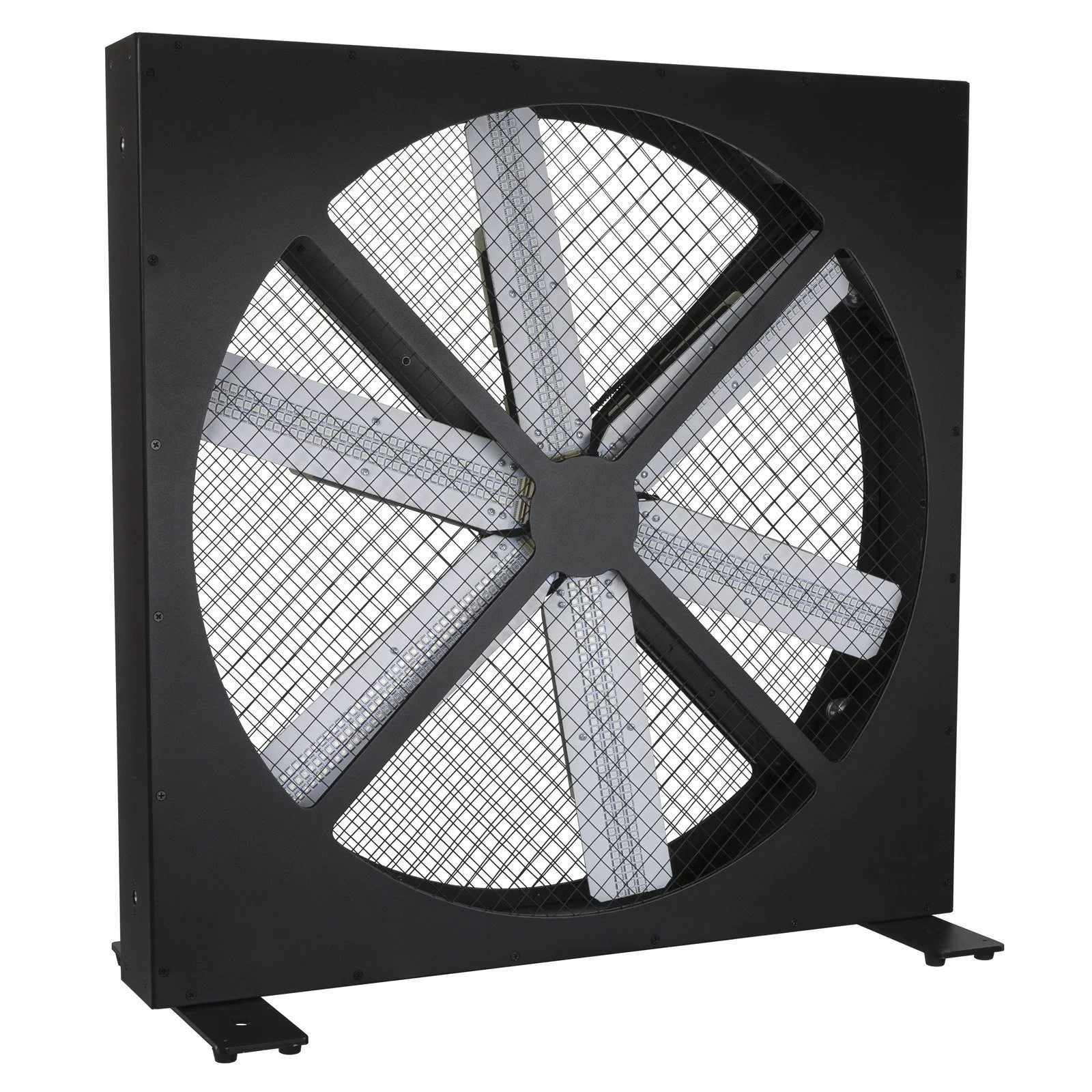 Ventilateur industriel noir avec grandes pales et grille de protection