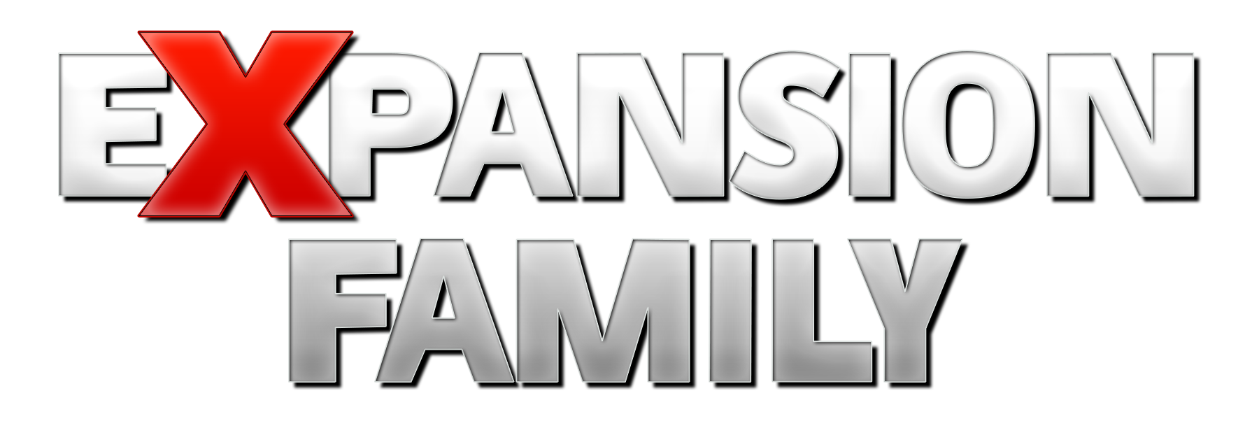 Text reading 'EXpansion FAMILY' with 'EX' in red, bold, three-dimensional font, capitalized, on a black background.