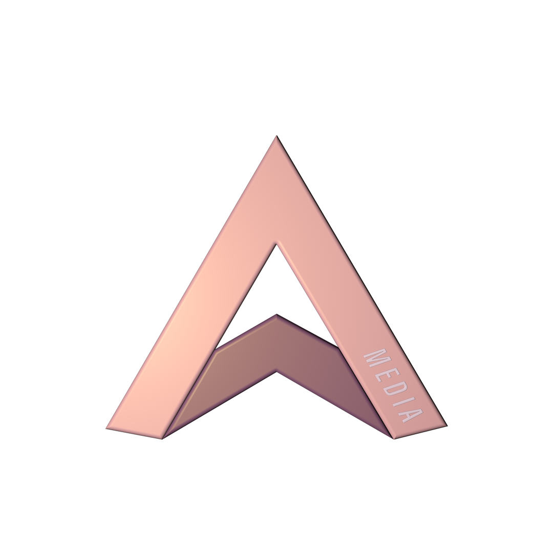 Rose gold metallic letter 'A' with the word 'MEDI4A' engraved on one side, floating against a black background.
