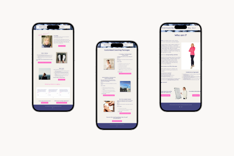 An image of three cell phones with scrolling images of the ChristiCountsMacros.com website