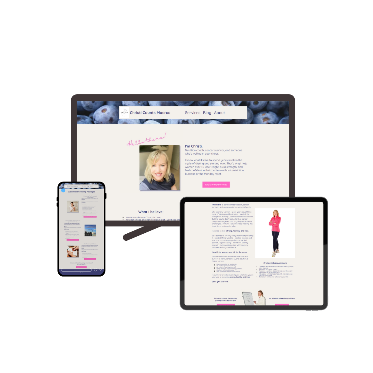 Images from the Christi Counts Macros website, which is for women over 40 who are trying to lose weight.