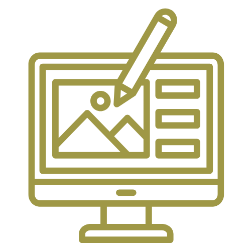 Line drawing of a computer with a pen hovering above it