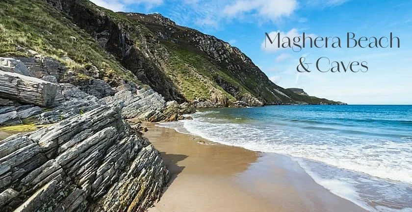 Maghera Caves are one of Donegal’s most unique natural attractions, hidden beneath the cliffs along the stunning Maghera Strand. Best explored at low tide, the caves, waterfalls, and dramatic coastline make for an unforgettable walk and a brilliant w