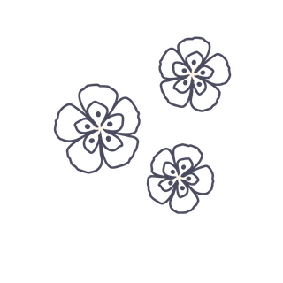 Illustrasjon av tre tegnede kirsebærblomster , tegnet med blå konturer på svart bakgrunn.