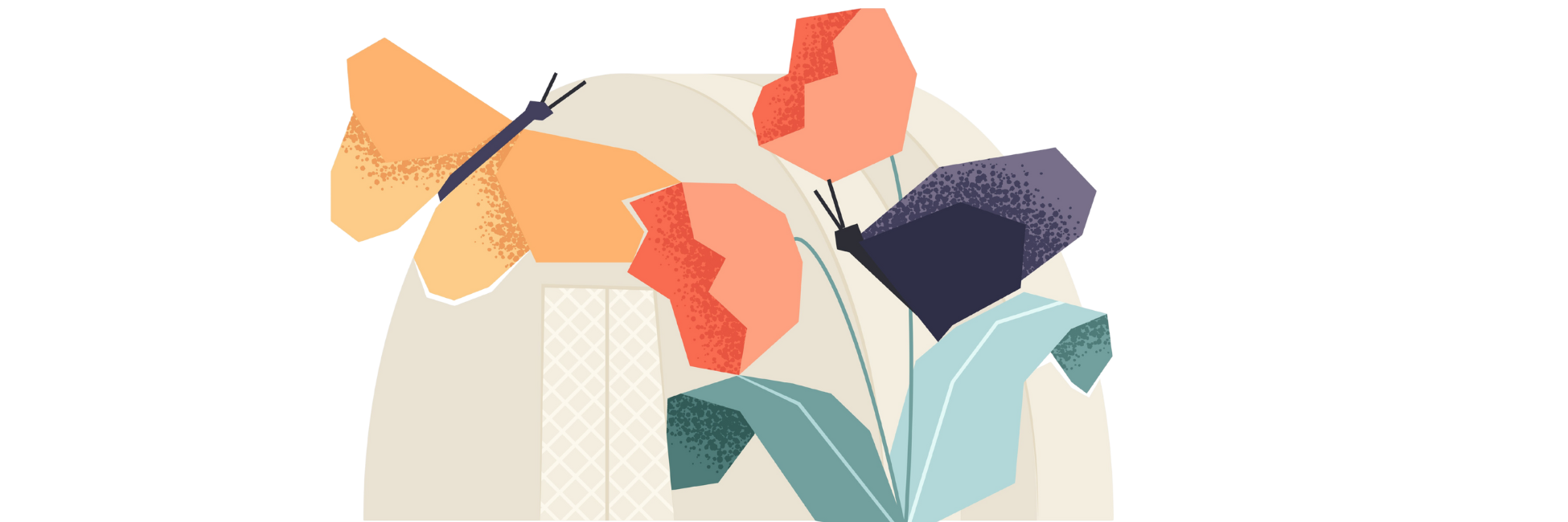 Abstrakt illustrasjon av blomster i ulike farger og former