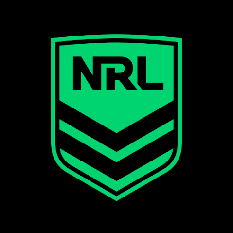 NRL sports league logo with shield design and black background.