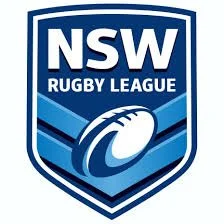 NSW Rugby League logo featuring a shield with a rugby ball