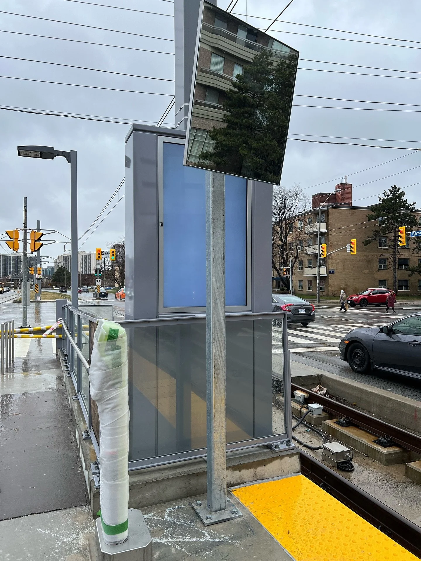 From one Metrolinx LRT line to other, the UCMF team has been tasked with installing blindspot mirrors for the hardworking LRT drivers on the Eglington Line. 
&bull;
Stainless, glass and galvanized steel is the base for this project. Working closely w