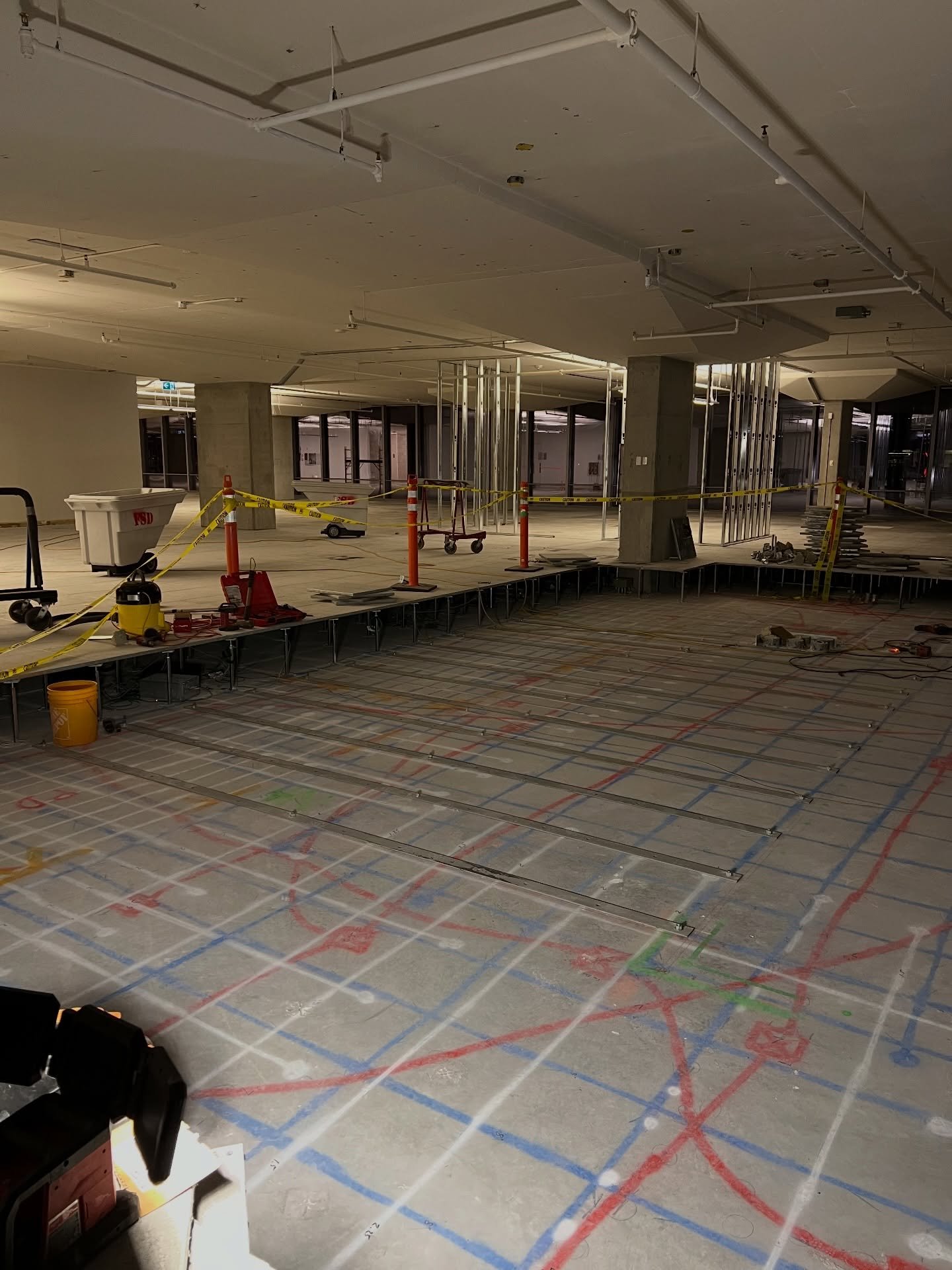 Got anchors? Yupp. Slab reinforcement banged out (quite literally) at 25 York St. in downtown Toronto. 156 kwik bolts, 13 pieces of flatbar and a whole lotta swings. 
&bull;
Before cutting the slab for a staircase opening, it's imperative to replace 