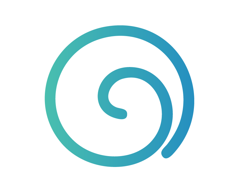 A circular flowchart diagram illustrating a process with interconnected steps, shown in a gradient from teal to blue.