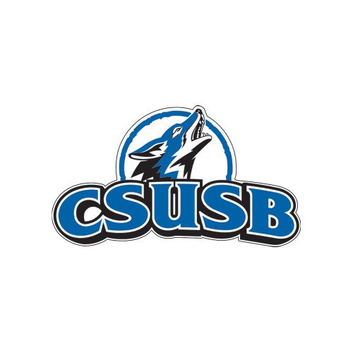 CSUSB logo featuring a howling wolf head and the letters 'CSUSB' in blue and black.
