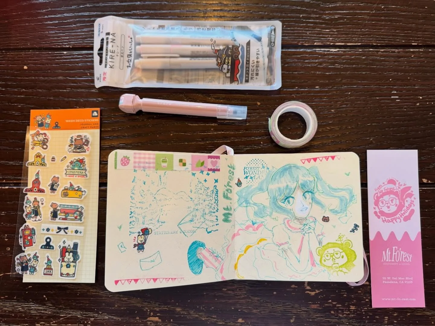 took a lil trip to @mt.fo.rest and was AMAZED by all the cutest stationery they have! I wanted to use the stuff I bought there to create a cute lil sketch! 🌲🌸
They had these cute stamps to put on your journals, sketchbooks, etc. so for any statione
