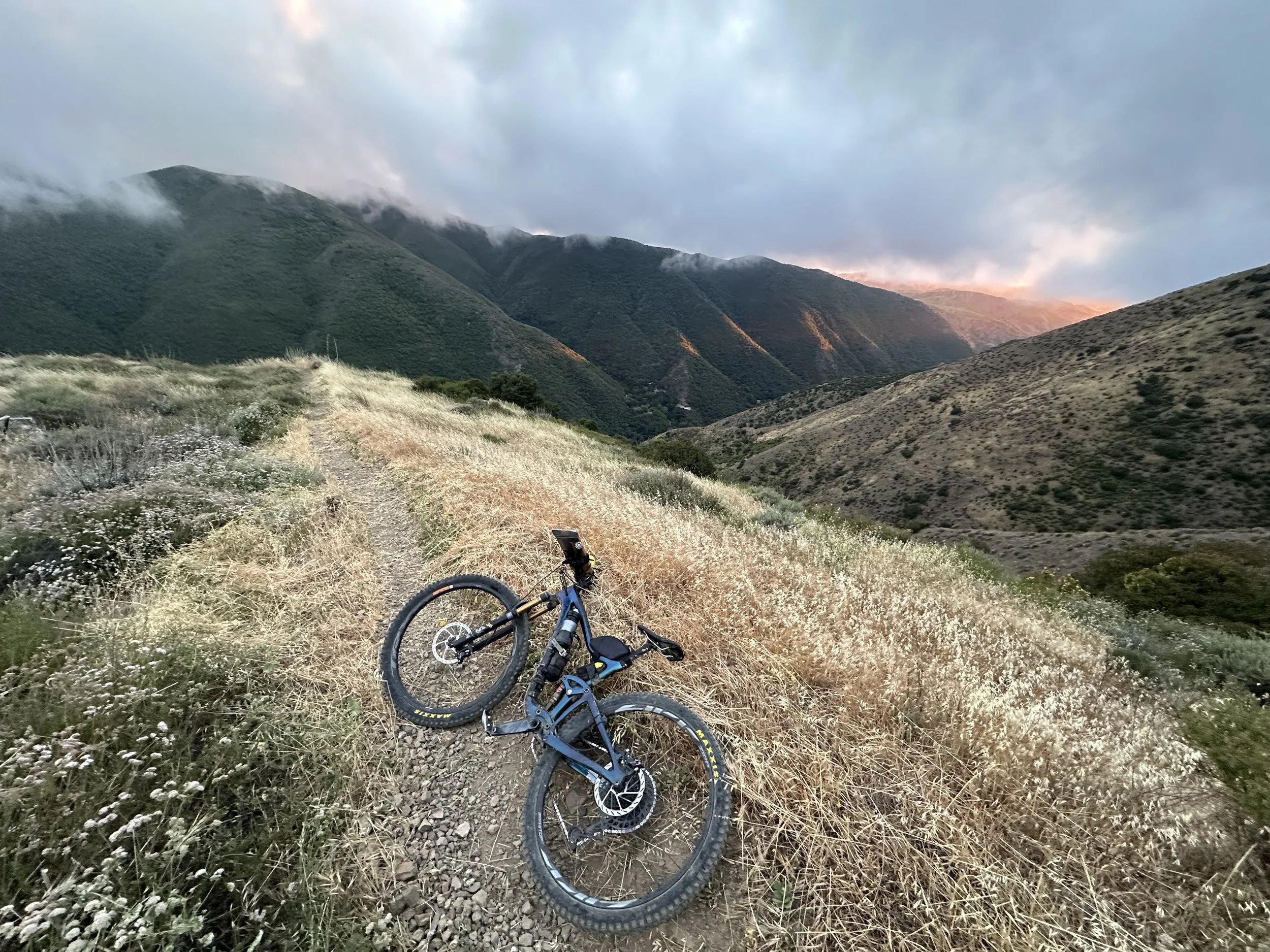 Sunset in Silverado Canyon as viewed from Motorway, the first technical singletrack descent on the route.