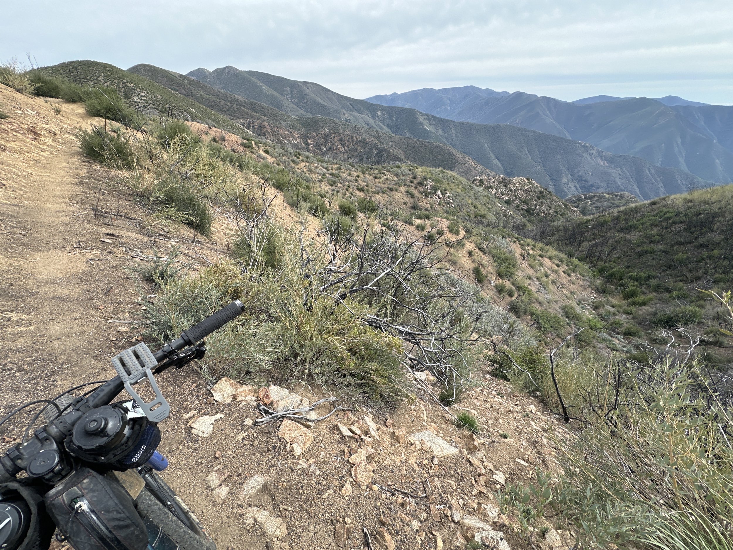 High on Holy Jim Trail with Trabuco Peak on the left and Los Pinos Peak to the right.