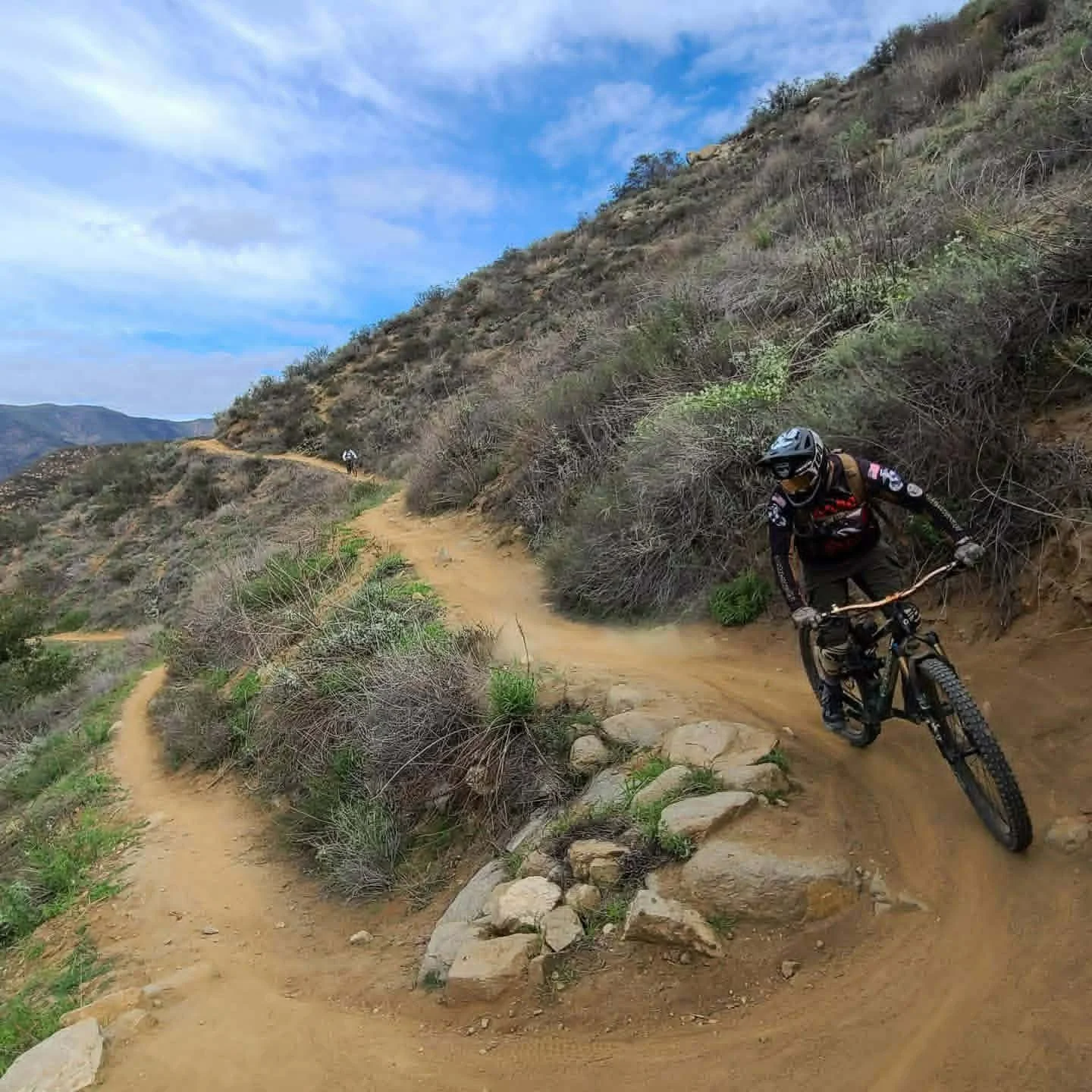 Descending The Luge, the third singletrack of the route. Historically, this trail served miners and was known as The Morrow Trail.