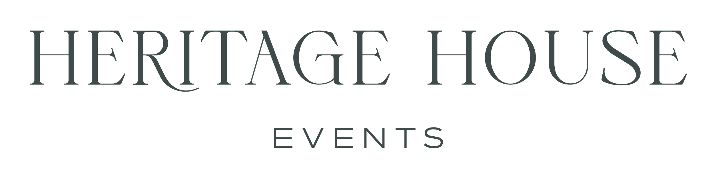 Heritage House Events logo with black background and gray text