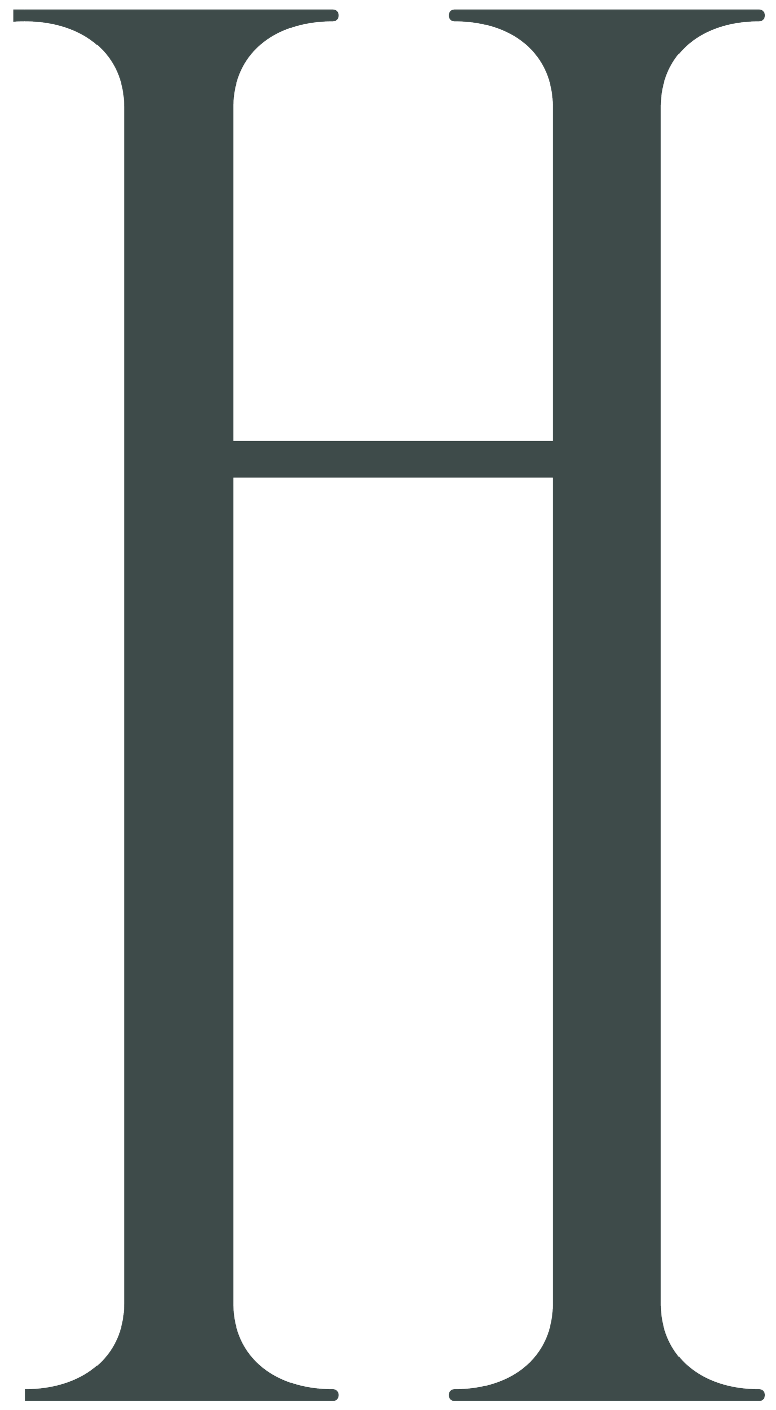 A large, stylized letter H with thick, rounded edges.