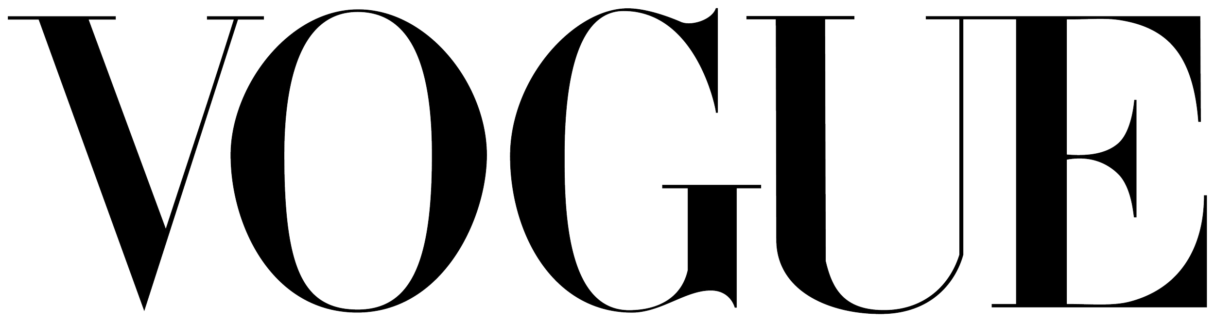 Outline of the word "VOGUE" in large, thin letters on a black background.