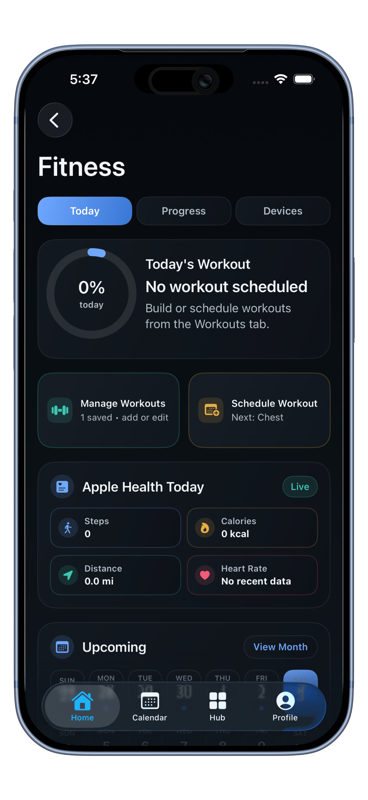 DutyWire Fitness screen with workout planning tools