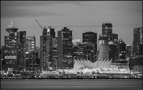 lack and white image of vancouver BC skyline