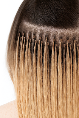 back of woman's head showing i-tip  in hair extensions