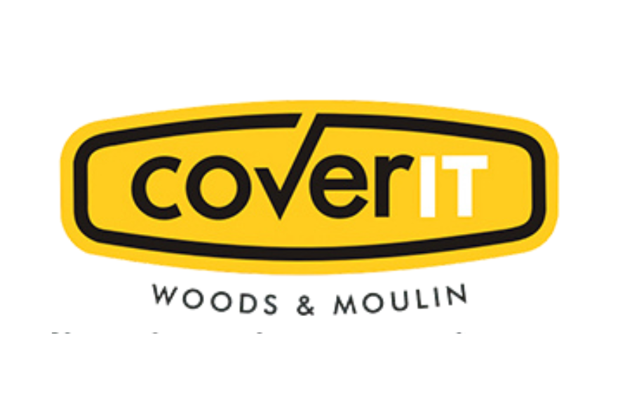 Logo for CoverIT Woods & Moulin with a yellow and black color scheme