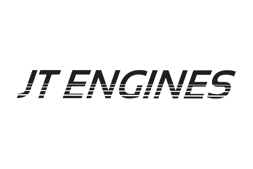 JT Engines logo in black italic text with motion lines on a white background.