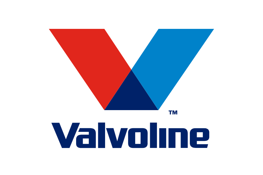 Valvoline logo featuring a stylized V with red and blue upward arrows, and the word "Valvoline" in bold dark blue letters.