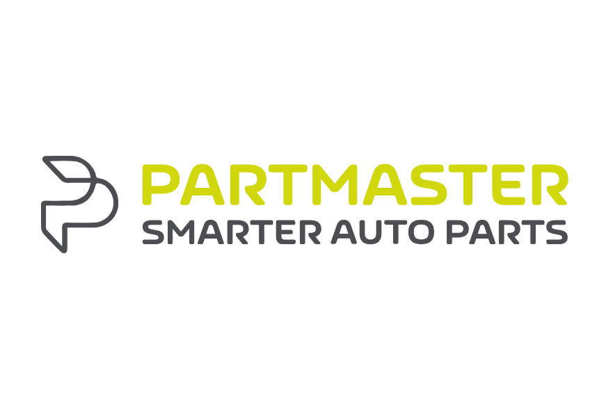 Partmaster logo with an abstract leaf-like icon, the company name in lime green, and the tagline 'Smarter Auto Parts' in dark gray.