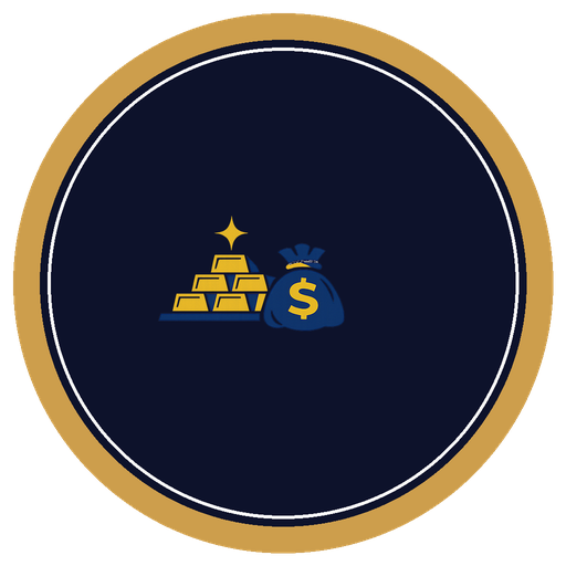 Gold bars and a money bag with a dollar sign.