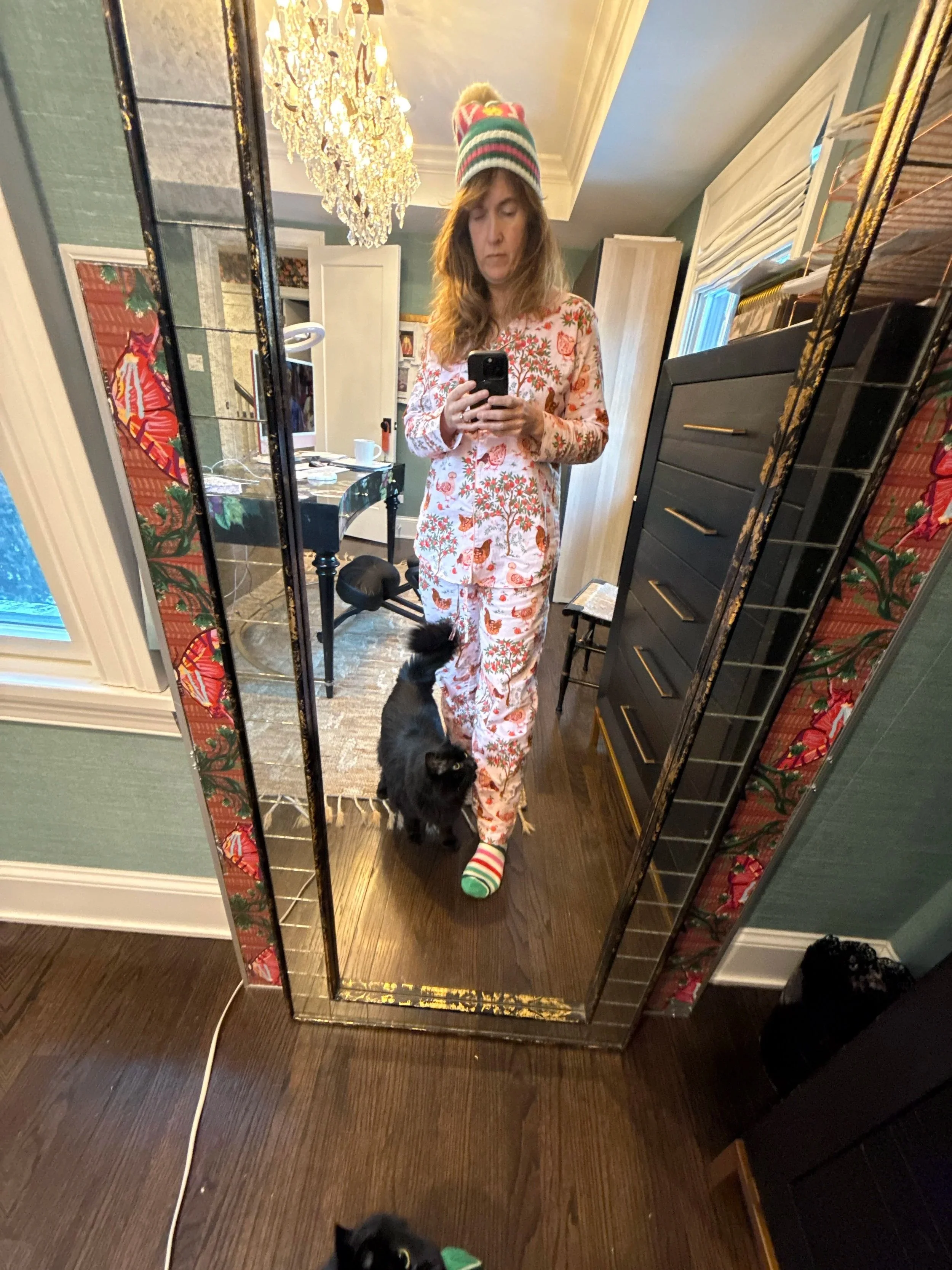 woman.pajamas.working.from.home.cat