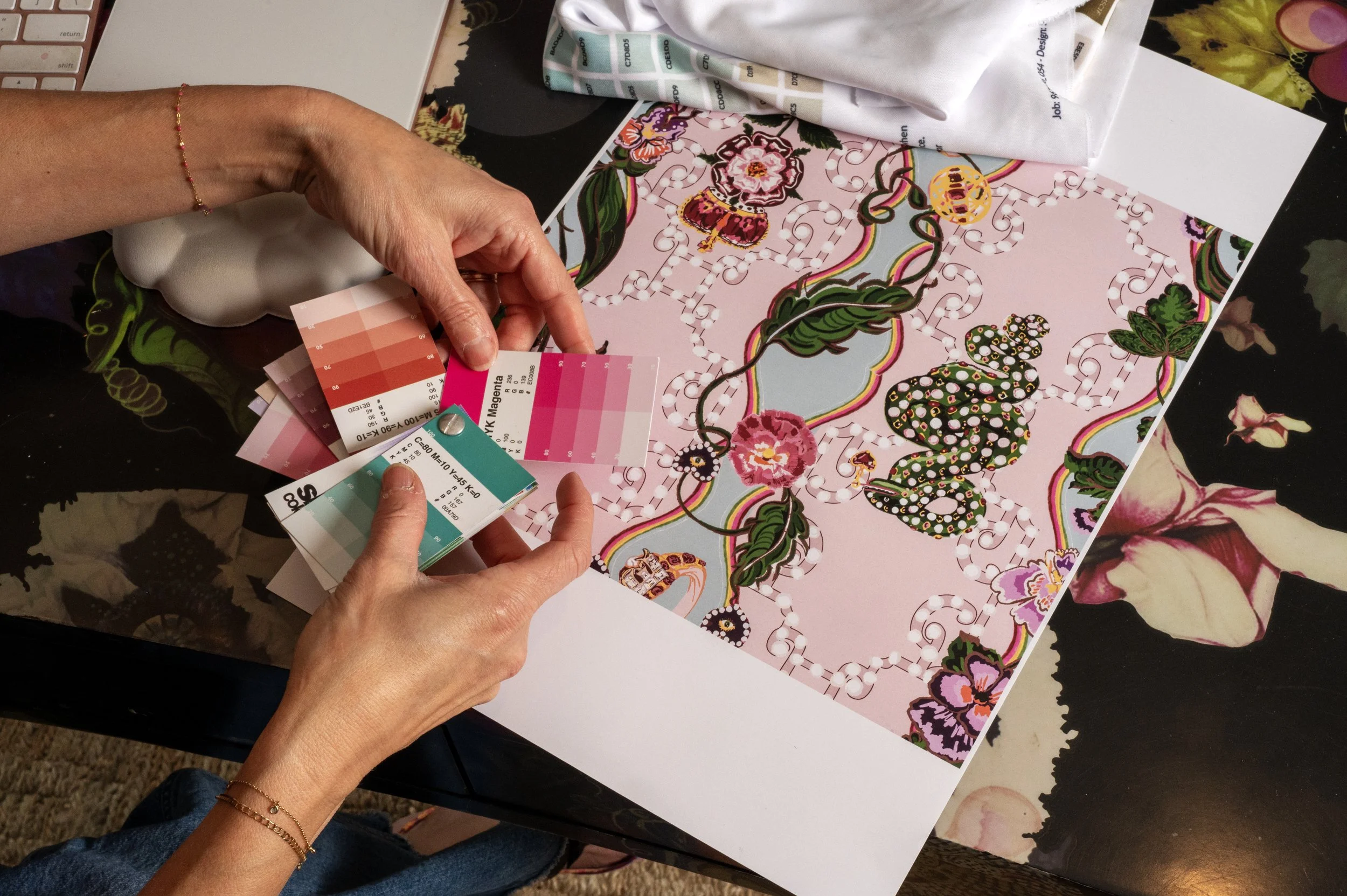 surface pattern designer selecting color to match artwork repeat