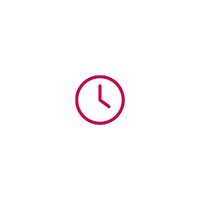 Simple red clock icon on a white background, displaying the time as 2:00.