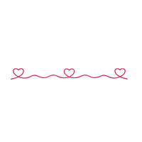 A pink wavy line with three heart shapes evenly spaced along it on a white background.
