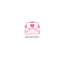 Pink envelope with a heart on a card inside, above the text “QUOTE SENT” on a white background.