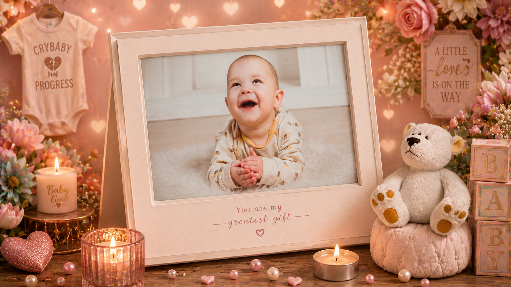 Baby in pink frame