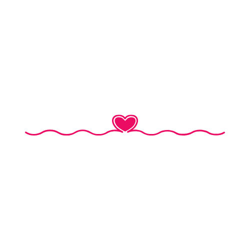 A pink wavy line with one heart shape evenly spaced along it on a white background.