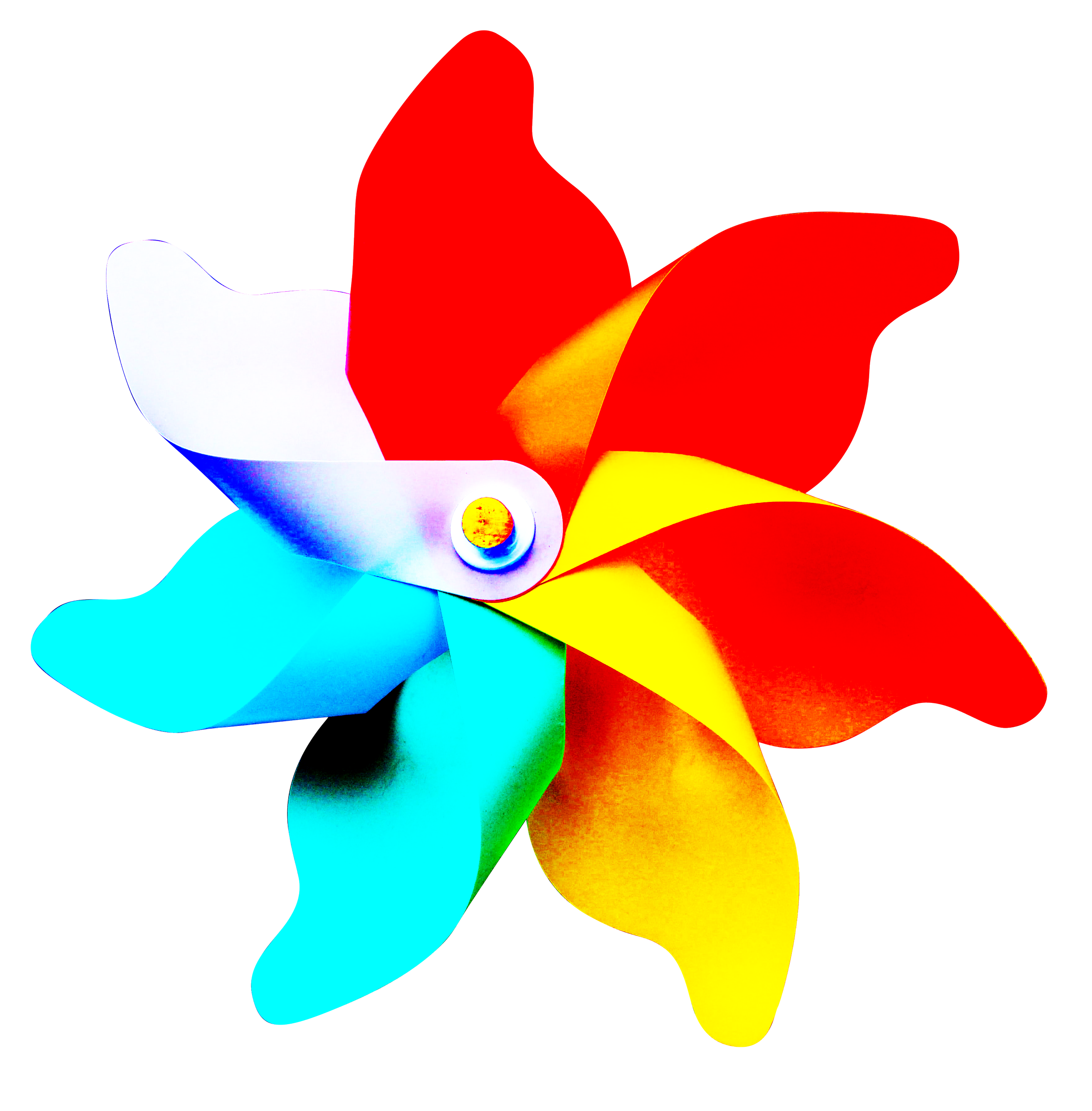 Colorful pinwheel with red, yellow, green, blue, and white blades.