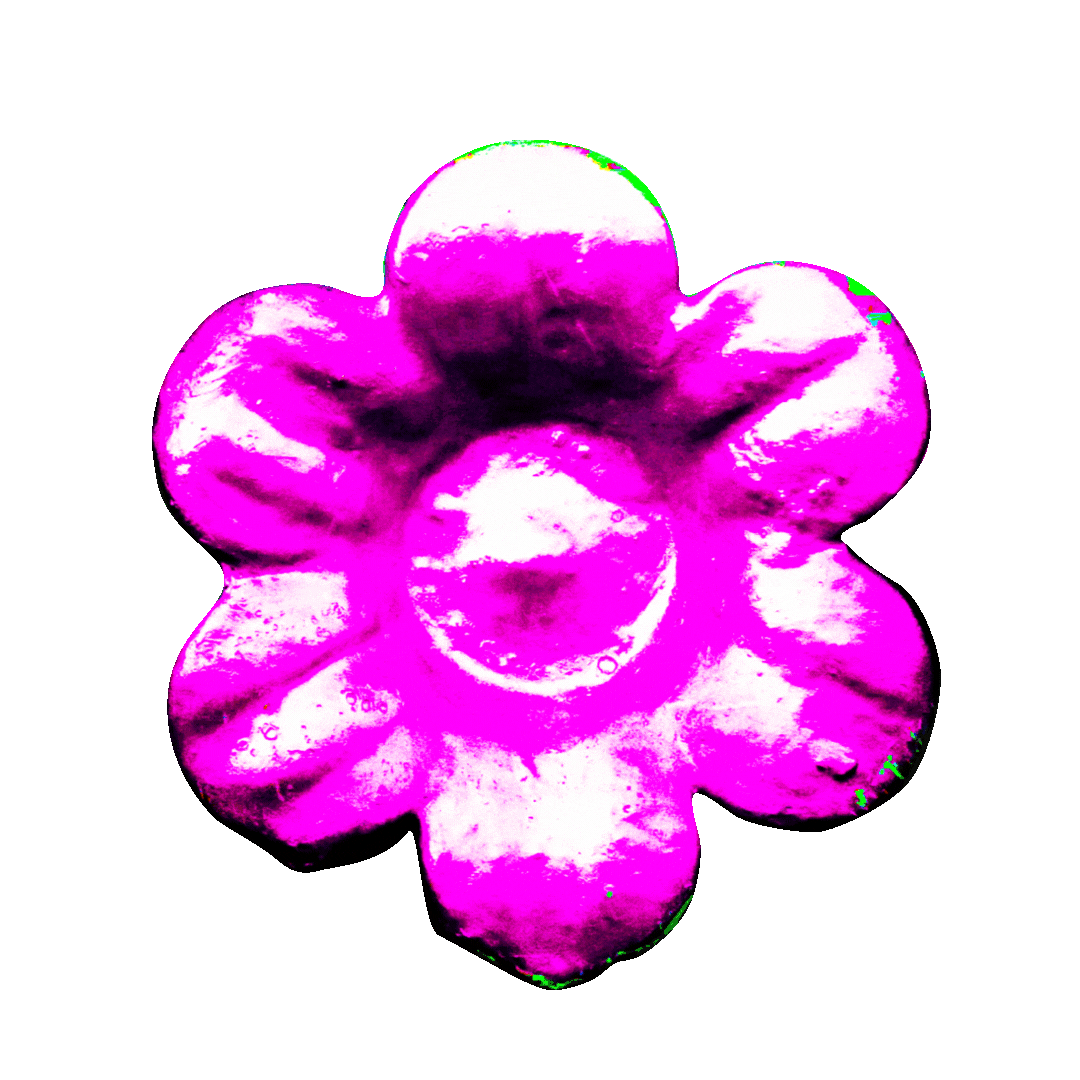 A digitally altered image of a pink flower with a dark center on a brown background.