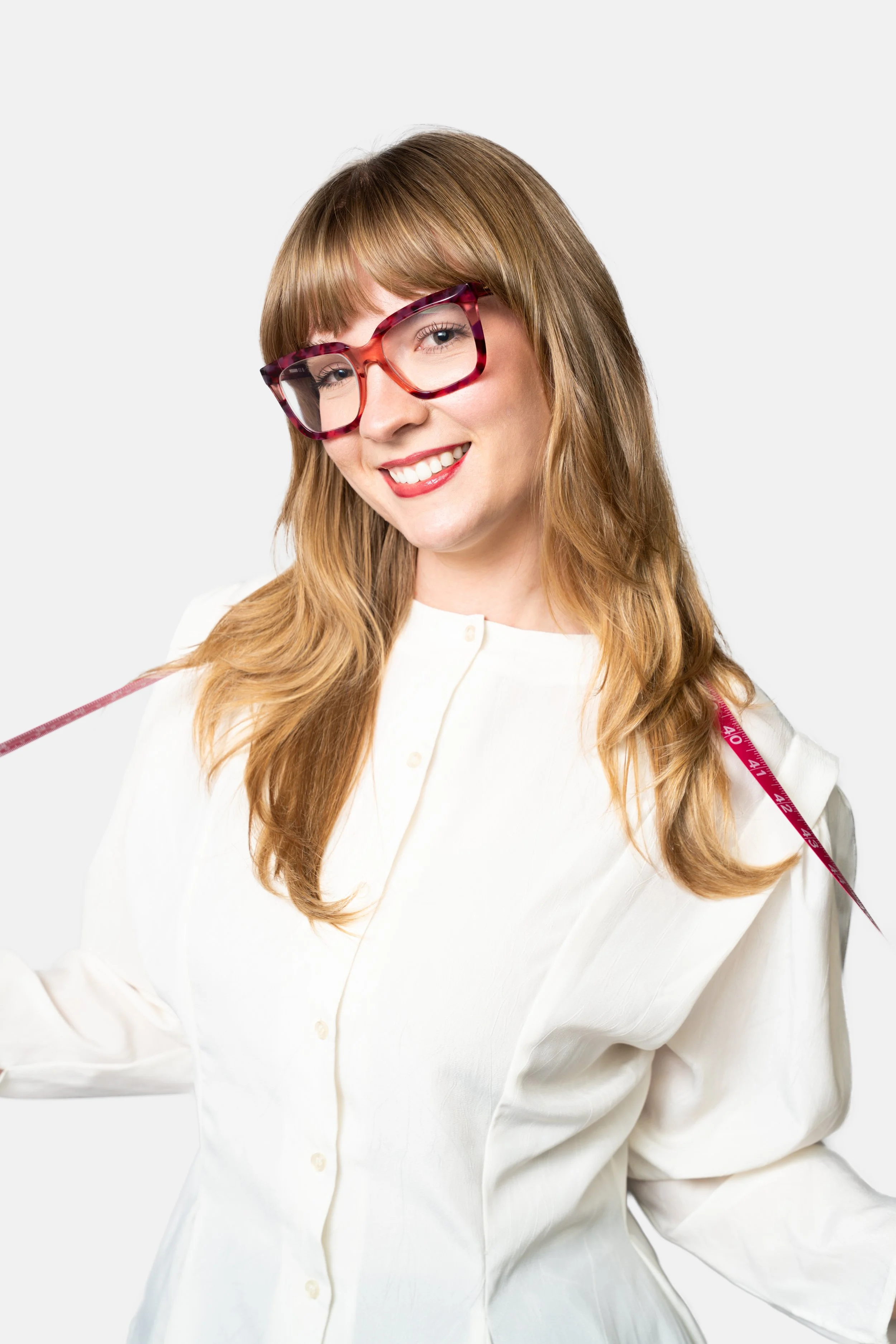 Portrait of St Louis fashion designer Sarah Skelly in studio