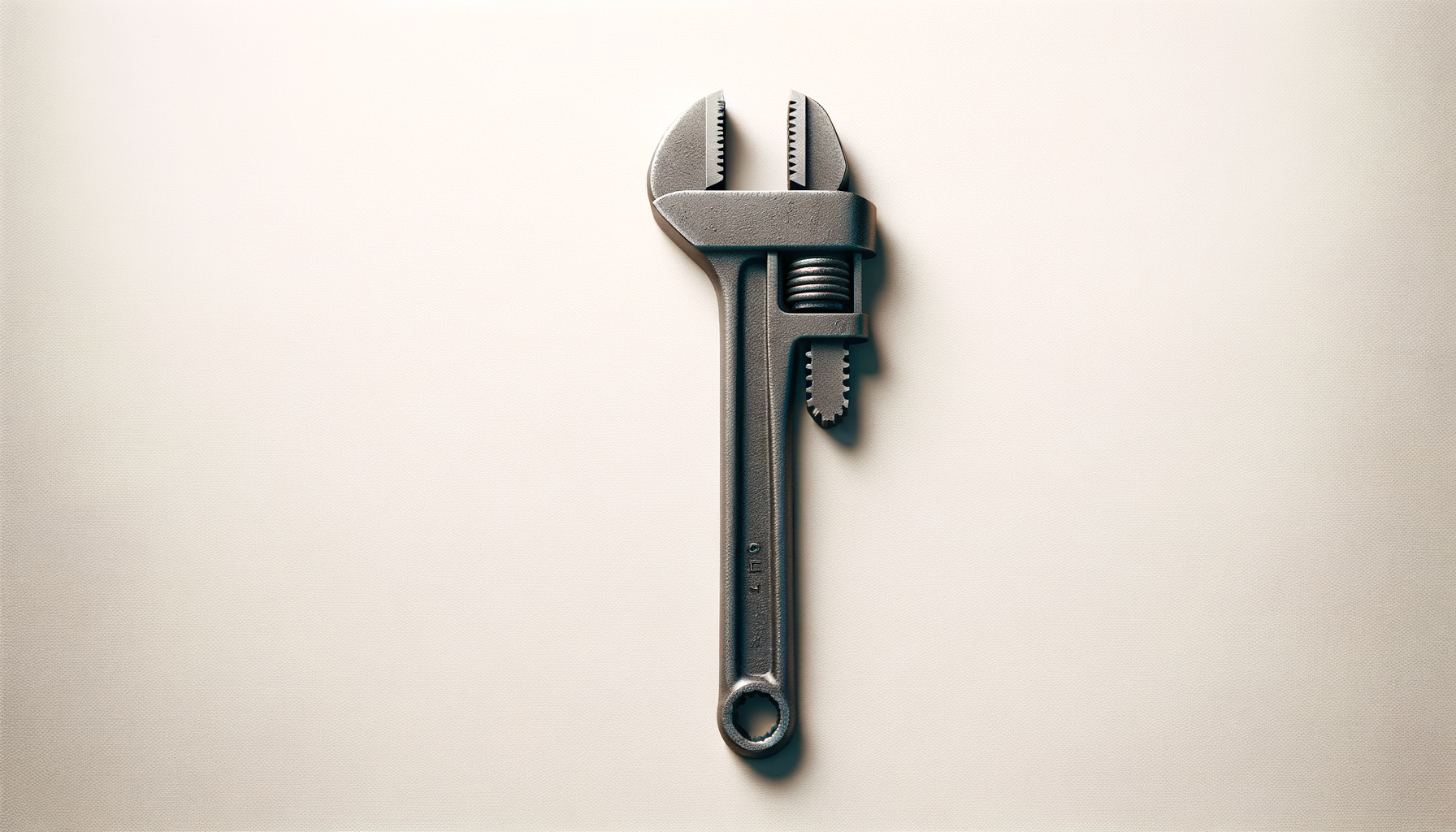 A combination of a wrench and a pipe wrench, arranged on a plain beige surface.